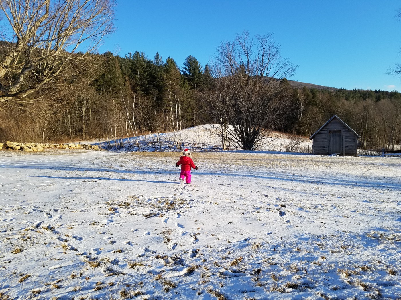 Better Beauty Vermont Toddler running in snow