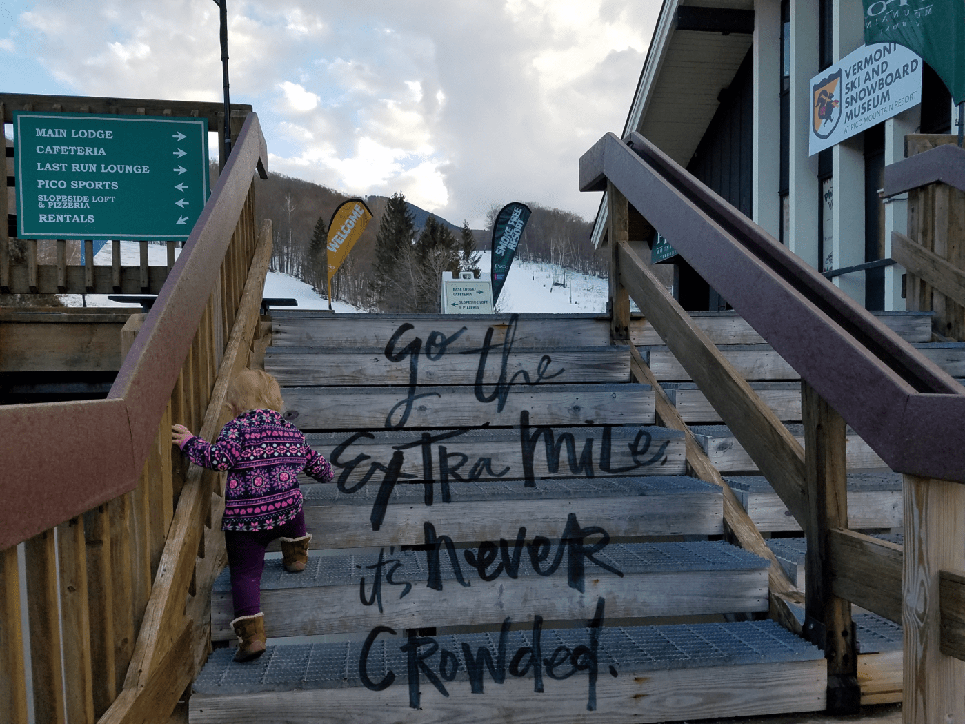 Better Beauty Vermont go the extra mile it's never crowded toddler climbing stairs