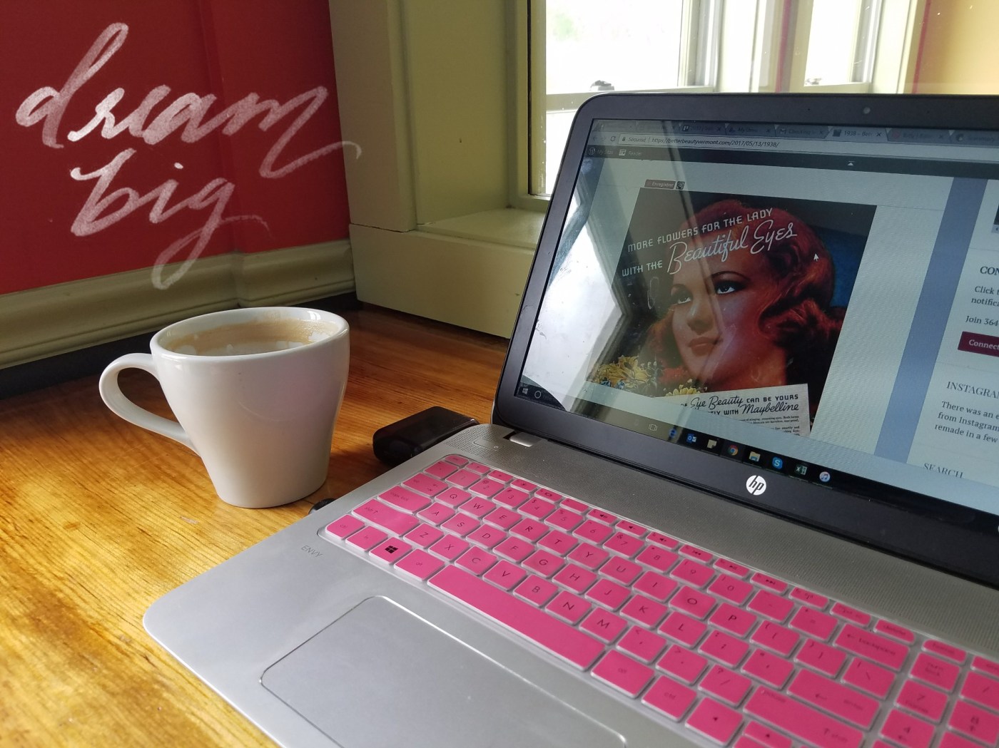 Better Beauty Vermont Dream Big computer and coffee cup