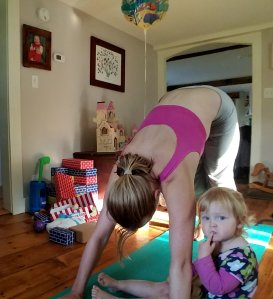 Better Beauty Vermont Down Dog with a skeptical toddler